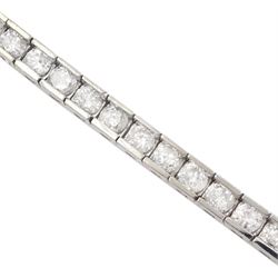 White gold round brilliant cut diamond line bracelet, stamped 14K, total diamond weight approx 4.85 carat