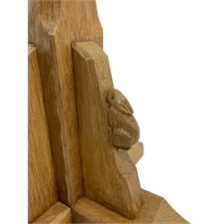 'Rabbitman' tooled oak standard lamp, tapered octagonal stem on cruciform base, carved with rabbit signature, by Peter Heap of Wetwang