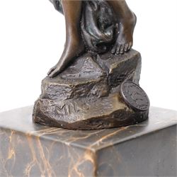 After Angelo Basso - art nouveau style bronze of a dancing lady, on marble base, H36cm