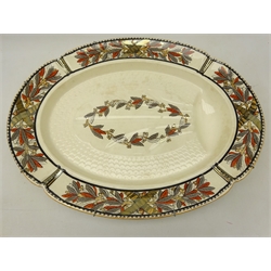  Victorian Copeland oval meat dish, the boarder decorated with wild berries in red and orange lustre, L55cm   