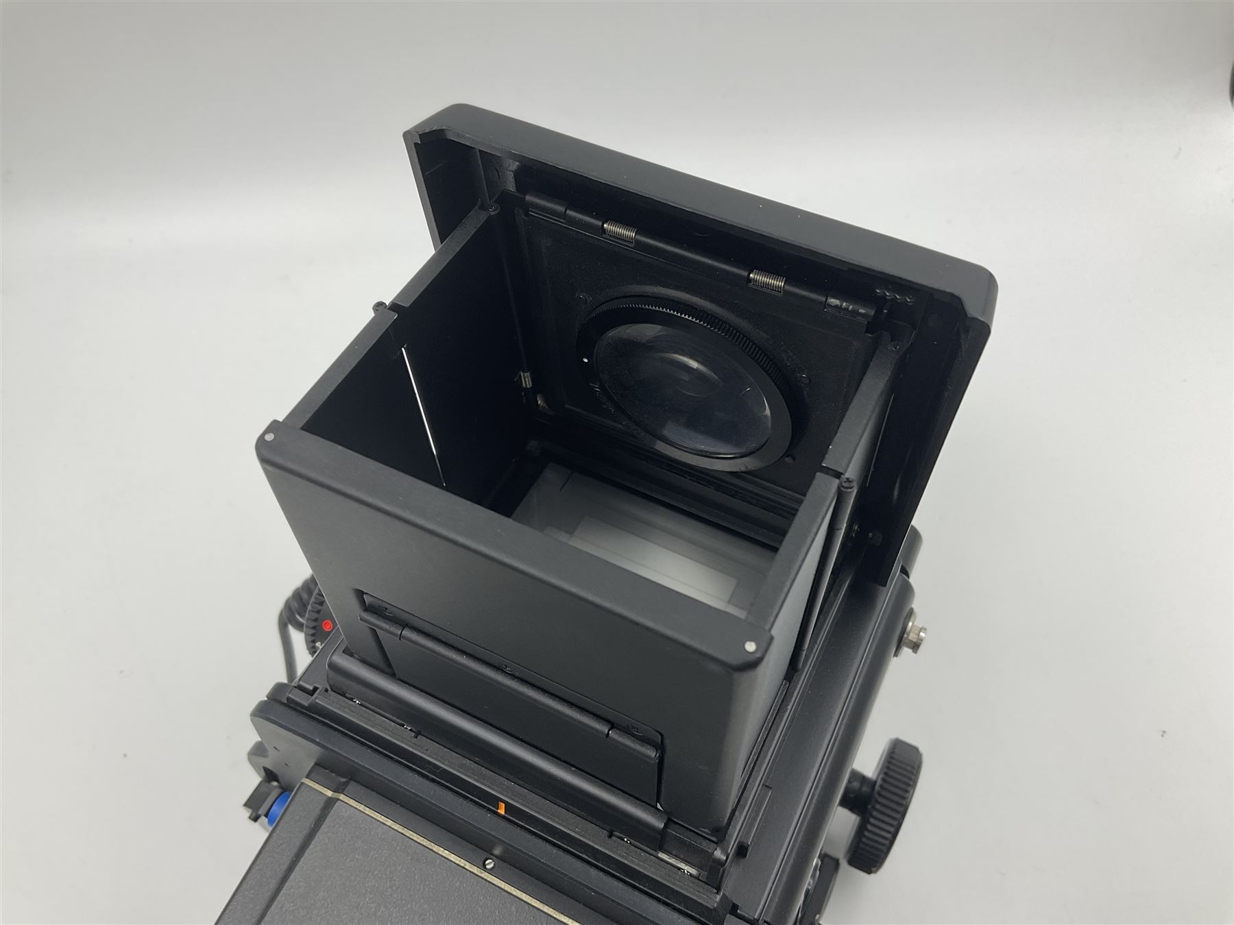 Mamiya RZ67 professional camera body, serial no 120282, with 'Mamiya-Sekor Z f=50mm 1:4.5 W' lens, serial no 18057 and RZ67 AE Prism Finder serial no 106809