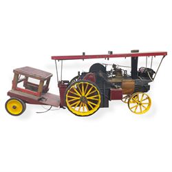 Mid-20th century scratch-built red and yellow painted live-steam scale model of a Showman'...