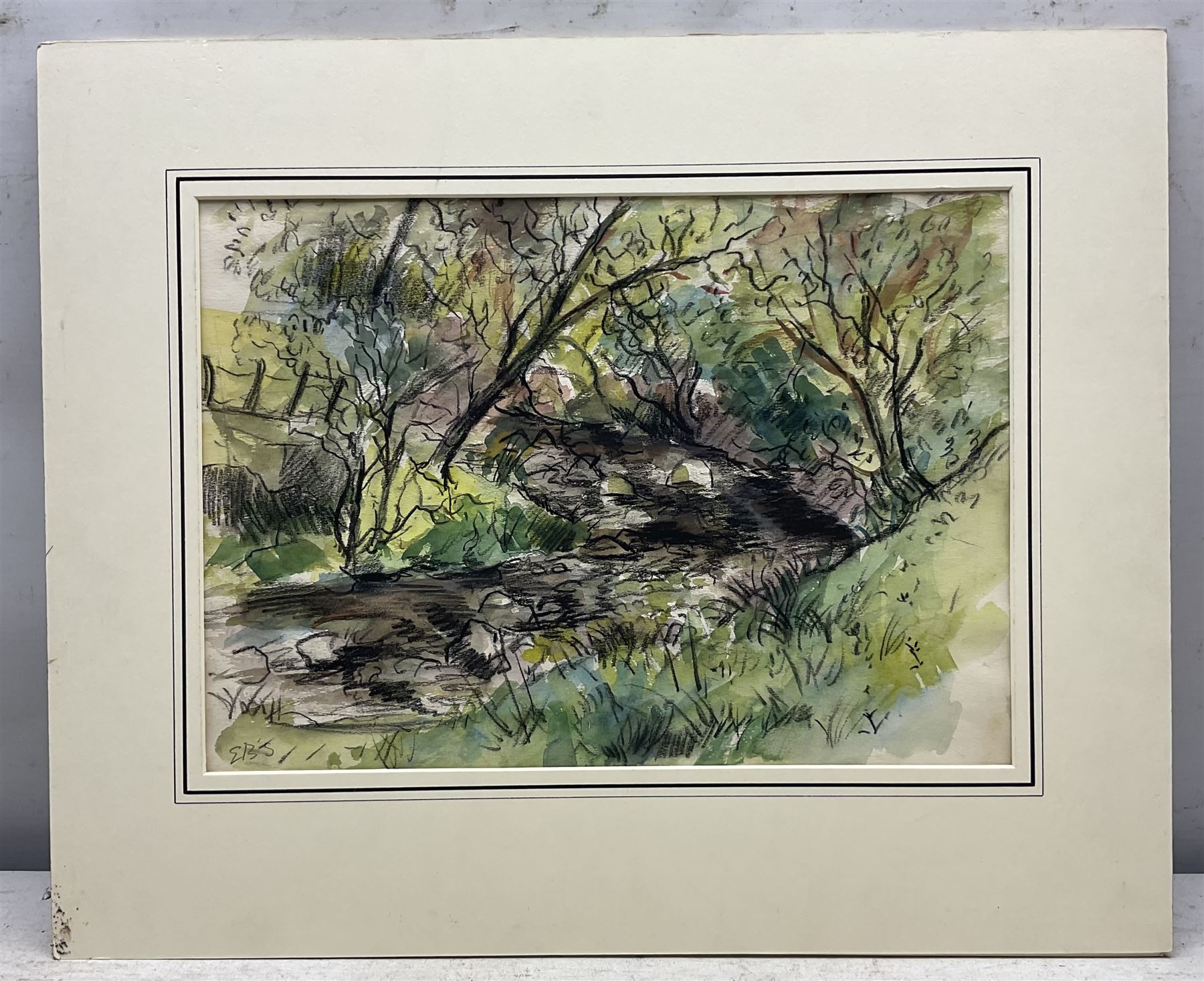 Elinor Bellingham-Smith (British 1906-1988): Winding Path, watercolour and charcoal signed with monogram EBS (unframed) 23cm x 33cm 