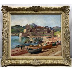 Philip Naviasky (Northern British 1894-1983): Continental Fishing Village, oil on canvas signed 50cm x 60cm