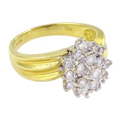 18ct gold round brilliant cut diamond cluster ring, Birmingham import mark 1996, total diamond weight approx 1.00 carat