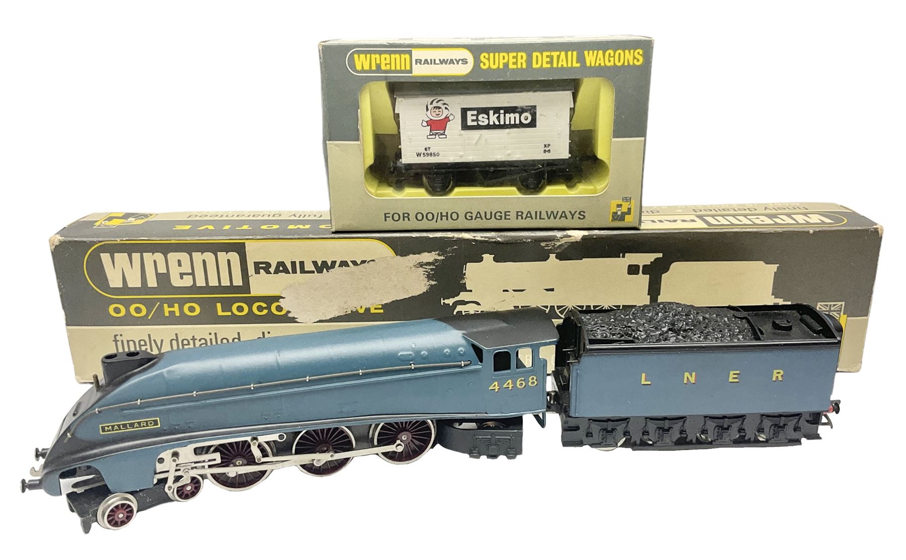 Wrenn '00' gauge - Class A4 4-6-2 steam locomotive 'Mallard' in LNER blue No.4468; boxed; and Refrigerator Van Eskimo Foods; boxed (2)