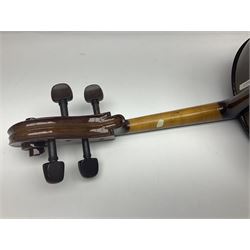 Stentor Student I quarter-size cello with 59.5cm two-piece maple back and ribs and spruce top; bears maker's label with serial no.M076096 L95.5cm overall; in Stentor soft carrying case with bow