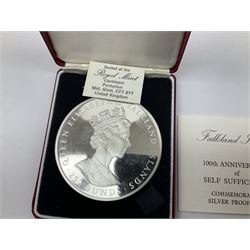 Queen Elizabeth II 1985 Falkland Islands twenty-five pounds silver proof coin, cased with certificate