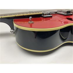Gretsch Electromatic semi-acoustic guitar model G5129 in black and red with Bigsby tremolo, serial no.KS05063904; L105cm; in fitted hard carrying case