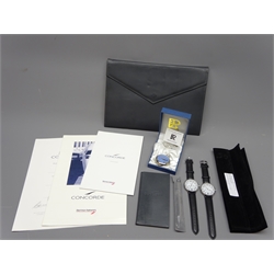  Concorde Memorabilia - Stationery, Note book, Flight Certificate, Brochure & pen in wallet, two Ltd.ed. Concorde Rediargo wrist watches and a pocket watch, No.77/100, qty  