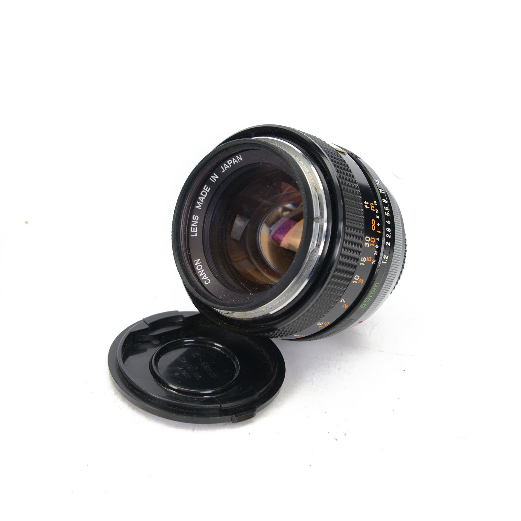 Canon FD 55mm 1:1.2 lens serial no. 20539, in carry pouch