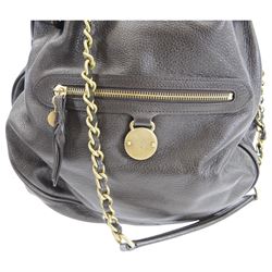 Mulberry 'Somerset Hobo' dark brown calfskin leather handbag, with short and long chain straps, the exterior with front zip pocket and gold tone mulberry logo zipper and fob beneath, with single pocket to the interior, serial no. 2192708, in Mulberry dust bag, H30cm, W34cm 