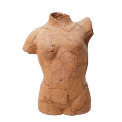 English School (Contemporary): Three Female Torsos, set of clay and sand hollow sculptures, approx H38cm (3)