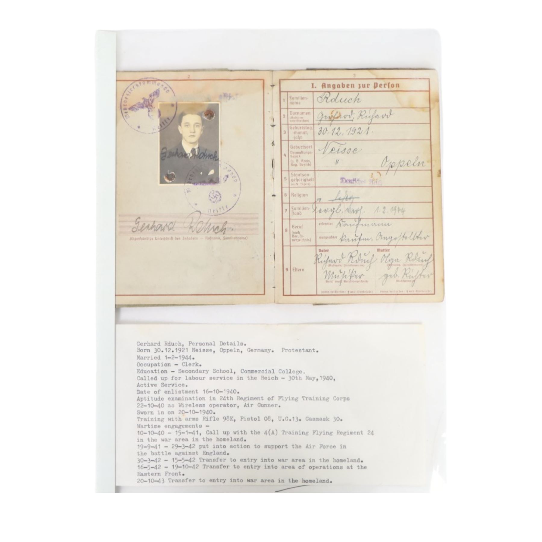 WWII Third Reich ephemera, including Army passes, provisional foreigner's passports, reports etc 