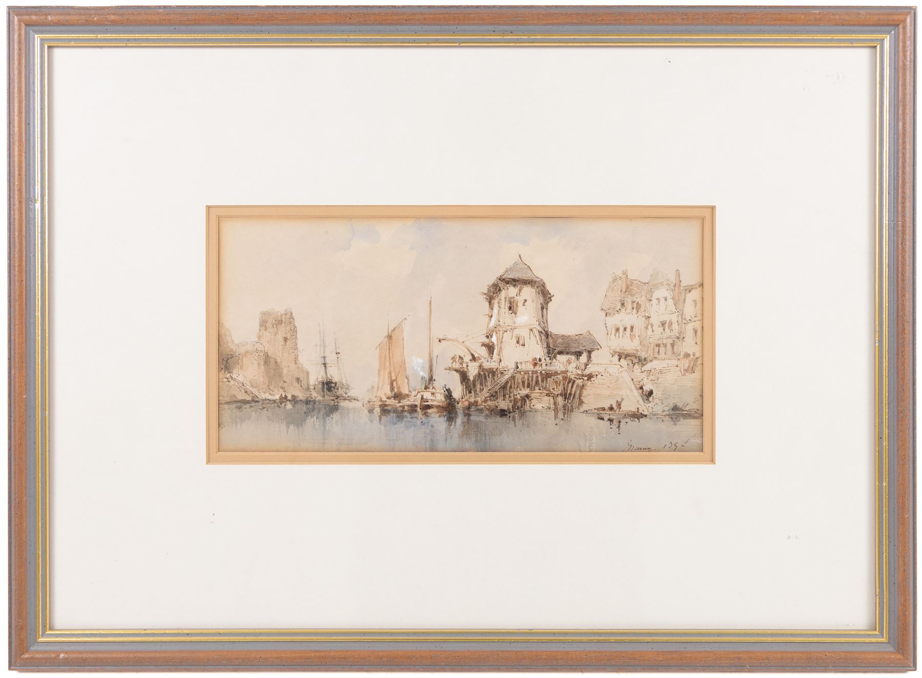 Paul Marny (French/British 1829-1914): Continental Port Scenes, two watercolours signed, max 19cm x 37cm (2)