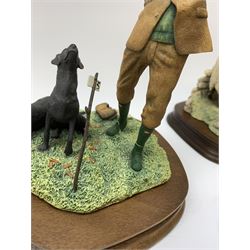 Three Border Fine Arts models, Spring Lambing, model no JH6, by Ray Ayres, King of the Castle, model no JH37, by David Walton, and Reaching for the high bird, with black Labradors, by Ray Ayres, each upon wooden base