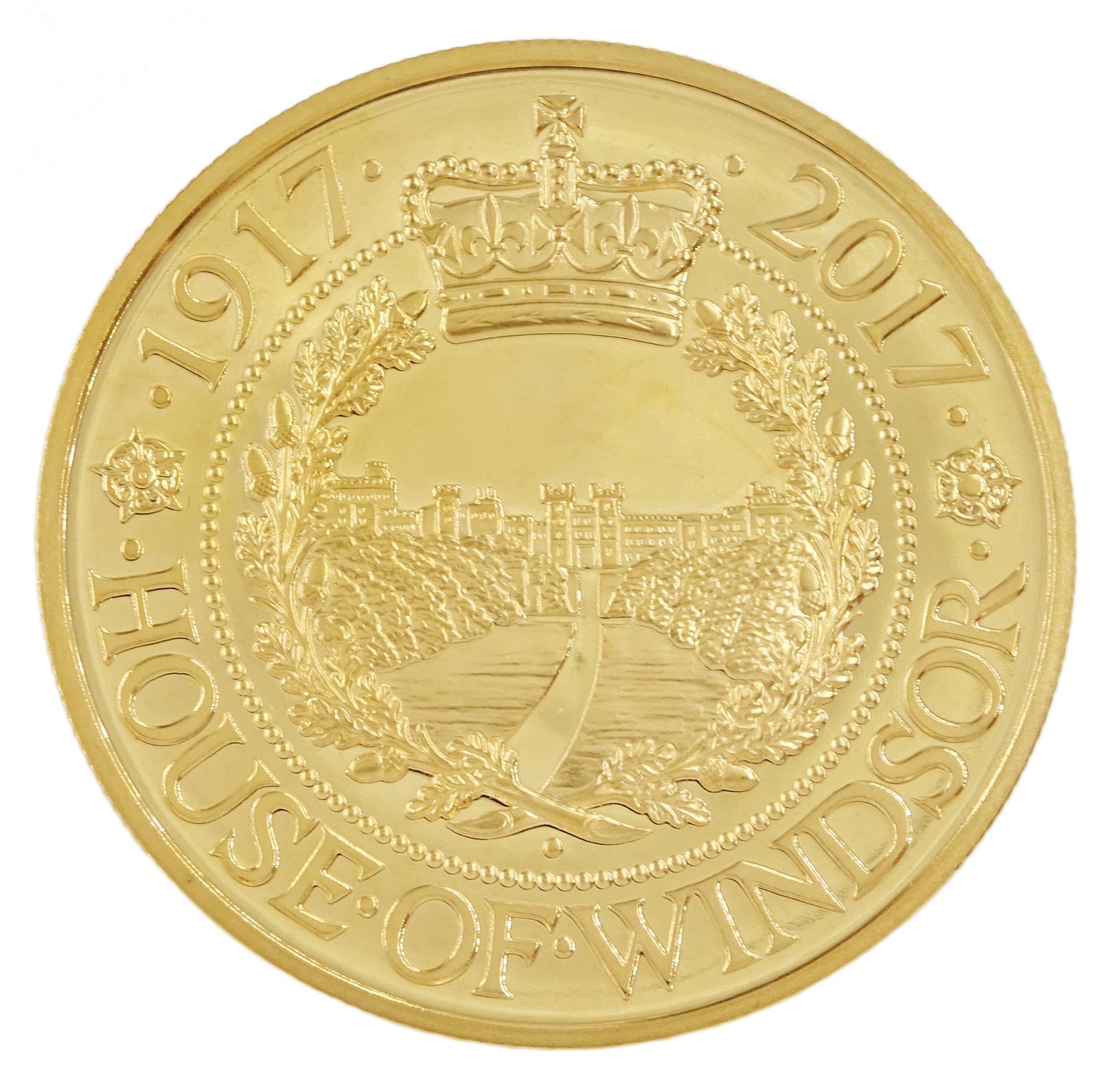 Queen Elizabeth II Isle of Man 2017 'The House of Windsor Centenary' 22ct gold five pound piedfort proof coin, cased  with certificate