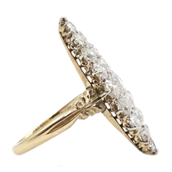 Victorian rose gold and silver, diamond marquise shaped ring, total diamond weight approx 1.70 carat