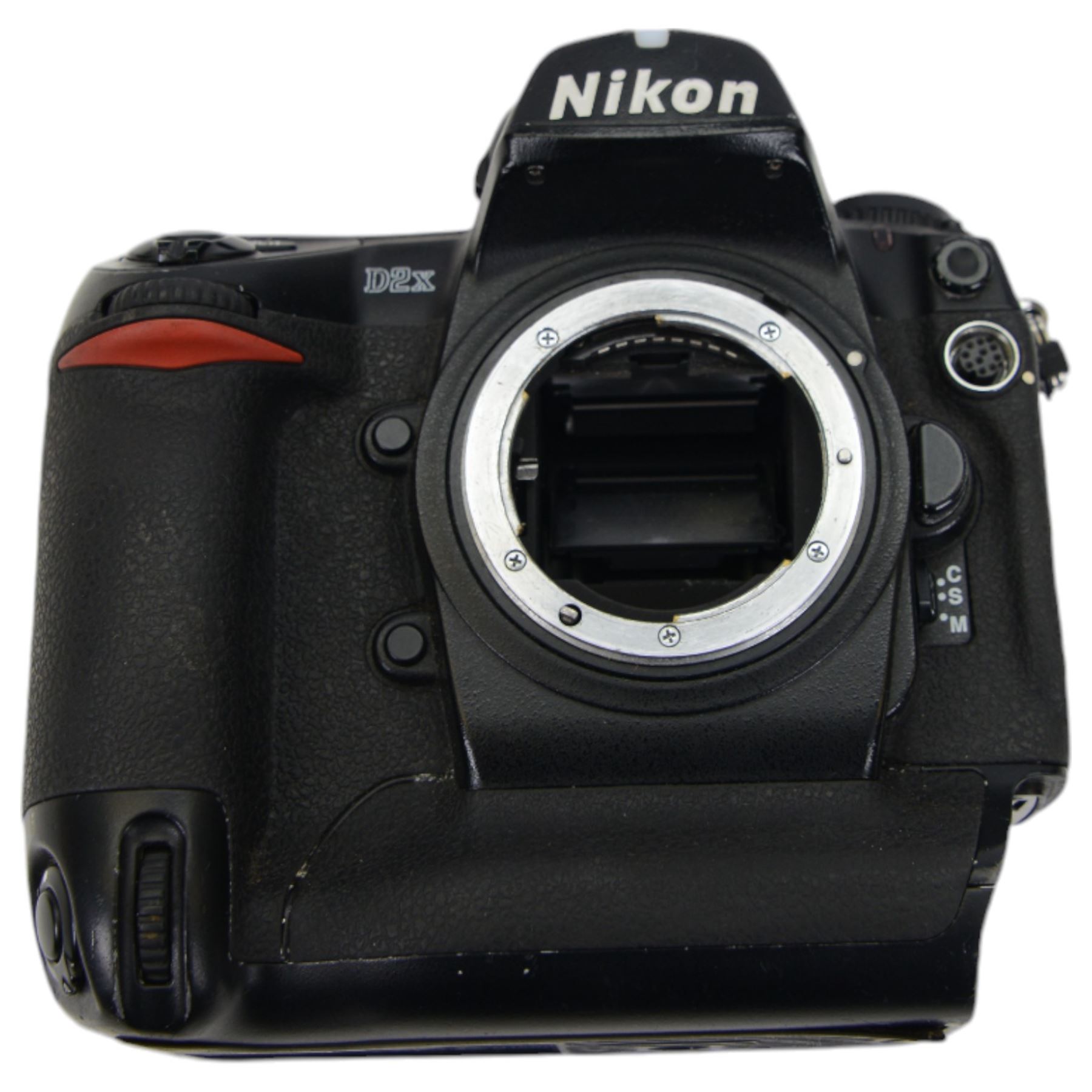 Nikon D2x digital SLR camera body, serial no. 5020627, with some associated battery packs and accessories