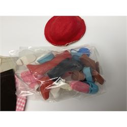 Six fashion dolls by Amanda Jane, Sindy and Barbie with various outfits, clothing and footwear