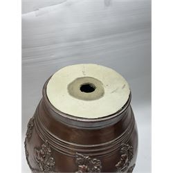 Salt glazed stoneware barrel together with a glass carboy, carboy H54cm  