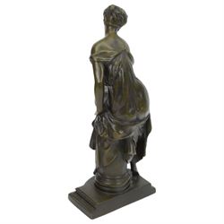After Joseph Charles De Blezer, bronze figure modelled as a woman in neoclassical dress seated upon a column, H45cm