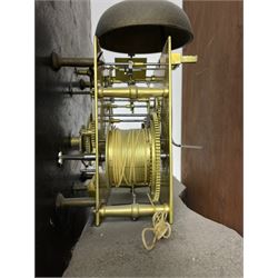 Samuel Ritchie of Forfar - William IV 8-day Scottish longcase clock in a mahogany case, with a swans neck pediment, brass paterae and three ball and spire brass finials, case and trunk inlaid with satinwood stringing on a plinth raised on decorative bracket feet, painted break arch dial depicting a costal scene to the break arch and conch seashells to the spandrels, Roman numerals, subsidiary seconds and date dials with matching steel hands, with a rack striking movement striking the hours on a bell. With weights, key, and pendulum.  Samuel Ritchie is recorded as working in Forfar 1800-37.