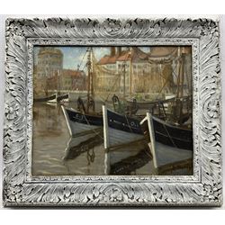 Anne Berty (French early 20th century): Ostend Fishing Boats, oil on canvas signed 39cm x 47cm