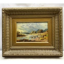 Scottish School (19th/20th century): Highland River scenes with Fisherman and Cattle Watering, pair oils on canvas unsigned 15cm x 24cm (2)