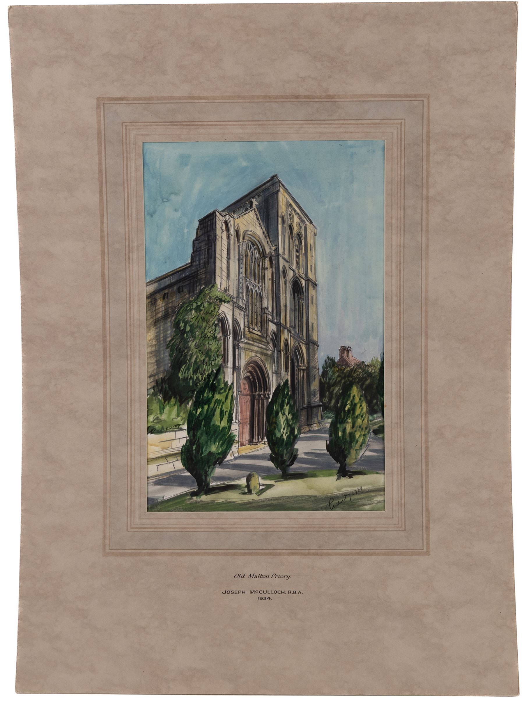 Joseph Ridley Ratcliffe McCulloch RBA (British 1893-1961): Collection of locations across North Yorkshire including 'Scarboro' Castle' and 'Whitby', five mixed media signed dated and titled max 19.5cm x 31.5cm (5) (unframed)