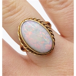 9ct gold single stone opal ring, Edinburgh 1976
