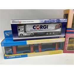 Corgi - nine lorries comprising CC13609 DAF CF Tipper Thomas Armstrong Holdings Ltd; CC12415 Volvo FH Globetrotter Bulk Tipper Hinchcliffe; CC11002 Thames Trader Luton Van Robson's of Carlisle; Hornby Car Transporter; and five Collector's Club Models; all boxed but three Club models in delivery packaging only (9)