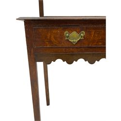 Georgian oak lowboy side table, fitted with two drawers, with plate rack