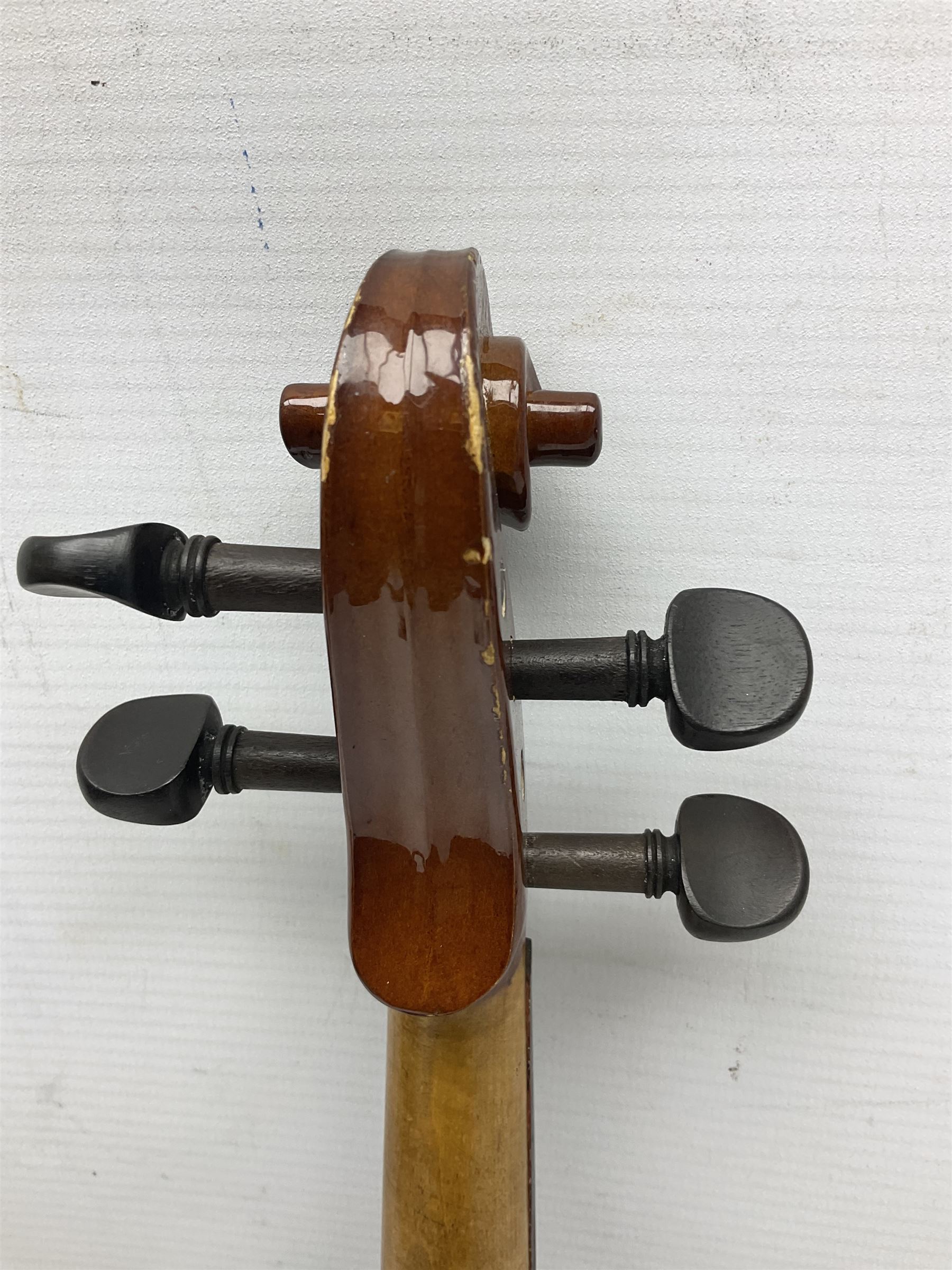 Three Stentor Student violins - three-quarter size with 33cm two-piece back; and two quarter size each with 28cm two-piece back; each in carrying case with bow (3)
