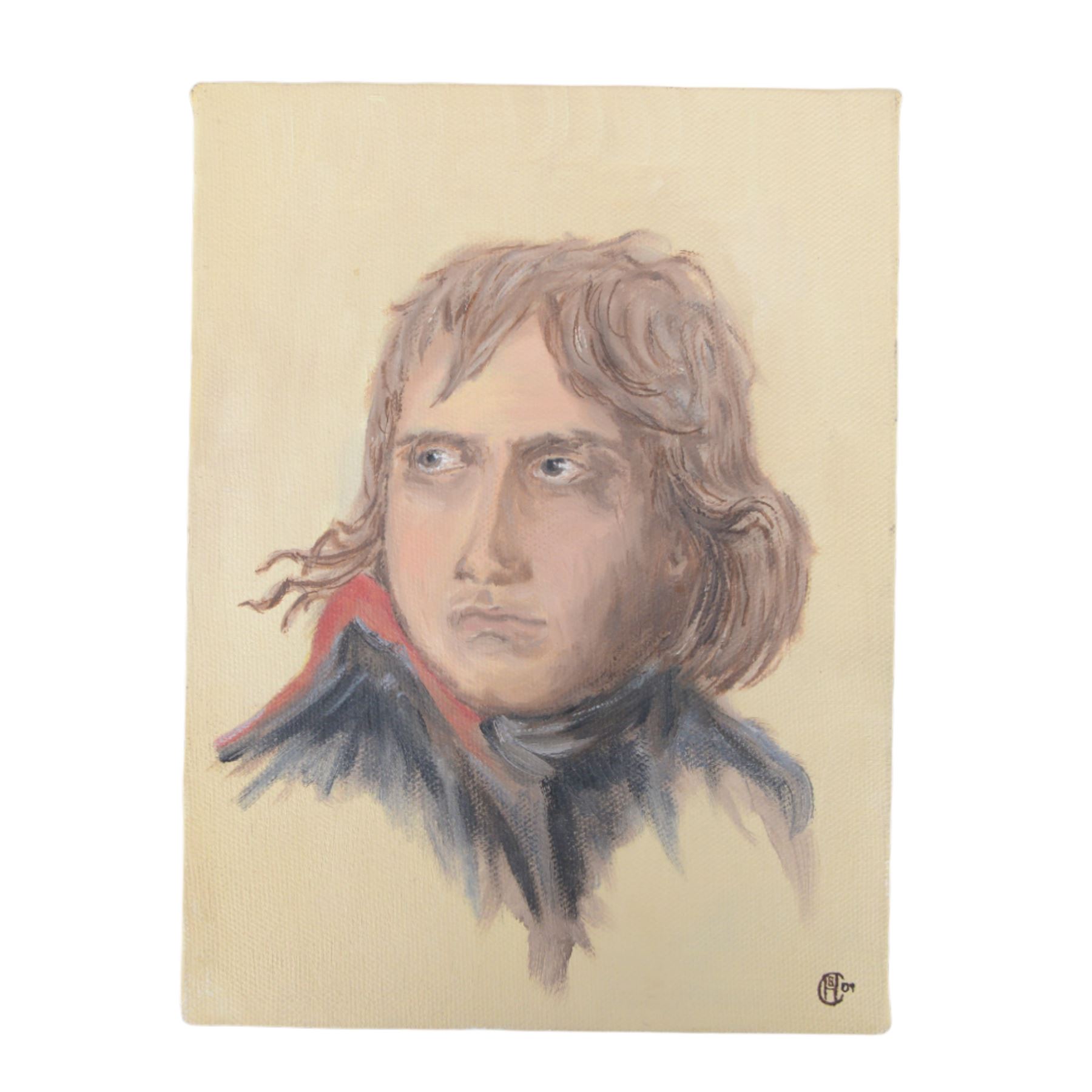 Modern Oil on Canvas of Napoleon as First Consul after the famous Jacques -Louis David painting, H20cm W15cm
