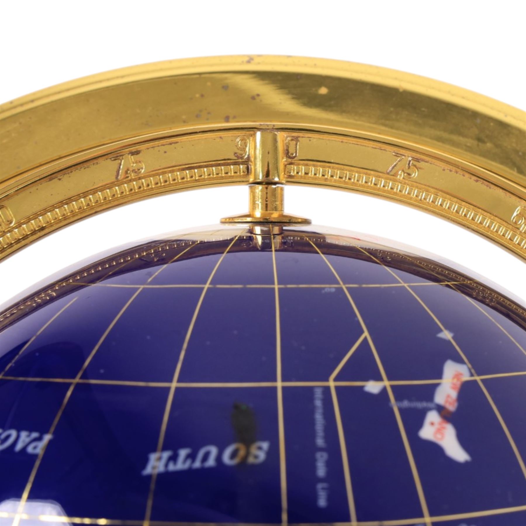 Semi precious stone set globe, blue ground, on a gimbal stand, H40cm
