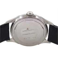 Breitling gentleman's stainless steel manual wind wristwatch, Ref. 2905 29, case No. 631598, on black leather strap