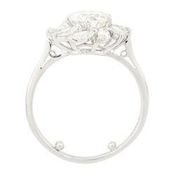 Platinum diamond cluster ring, the principal transitional cut diamond of approx 1.30 carat, surrounded by ten marquise cut diamonds, stamped Plat, total diamond weight approx 1.80 carat