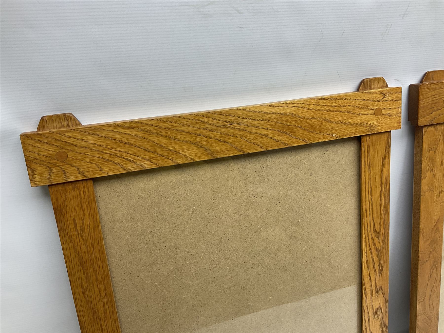 Six Arts and craft style oak frames, H62cm, L52cm 