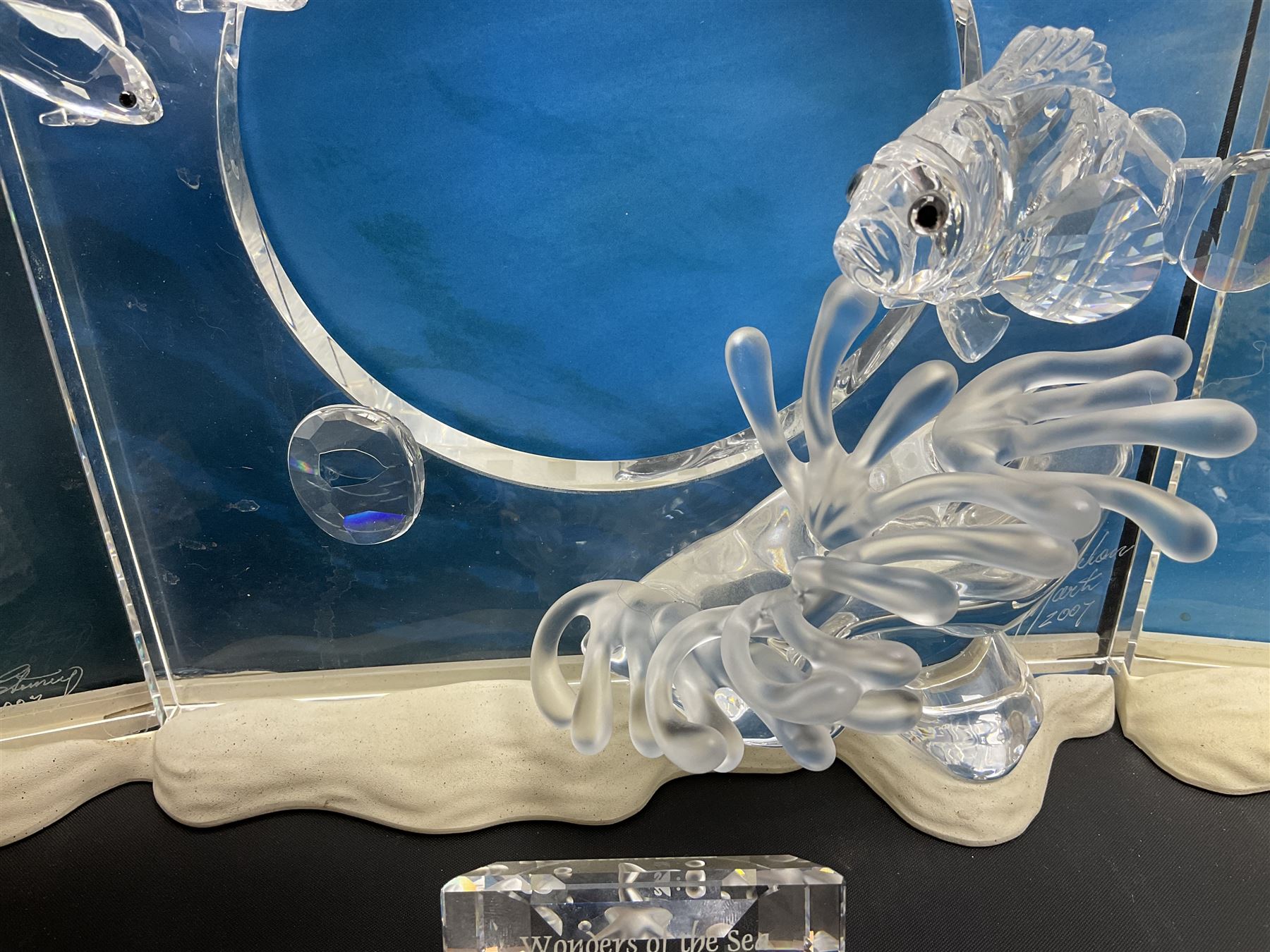 Swarovski Crystal, Wonders of the Sea Trilogy: 'Eternity', 'Community' and 'Harmony', all with stands and plaques, H20cm