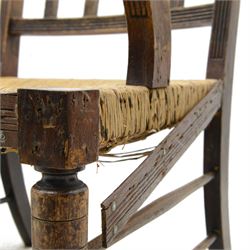 Liberty & Co. London - circa. 1890s ‘The Wykeham’ settle or bench, reeded frame and rush seat, on turned supports united by turned stretchers

The promotional sketch for ‘The Wykeham’ range can be seen in the ‘Liberty & Co. Handbook of Sketches, 1889’ p.49. It is also reproduced in Daryl Bennett’s ‘Liberty’s Furniture 1875-1915 […]’ p.106. Referred to as ‘The Wykenham: ‘oaken furniture’’. See images. 

