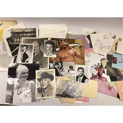 Collection of  autographs, mostly entertainment personalities, including Stephen Fry signed headshot, Billie Piper signed headshot, Red Skelton, Farley Granger, Gerald du Maurier, John Gielgud, Gareth Hunt, Bernard Bresslaw, Mae Clarke, George Formby, George Arliss, Diana Manners, Matheson Lang, Frank Lawton, Evelyn Laye, Ronnie Corbett, Twiggy, Margaret Lockwood, Paul Newman, Leslie Howard, Tony Curtis, Jason Isaacs, Danny Glover, Dick Van Dyke, Robert Donat, Ruth Madoc, Simon Cadell, Spike Milligan etc, approximately 270 in total 