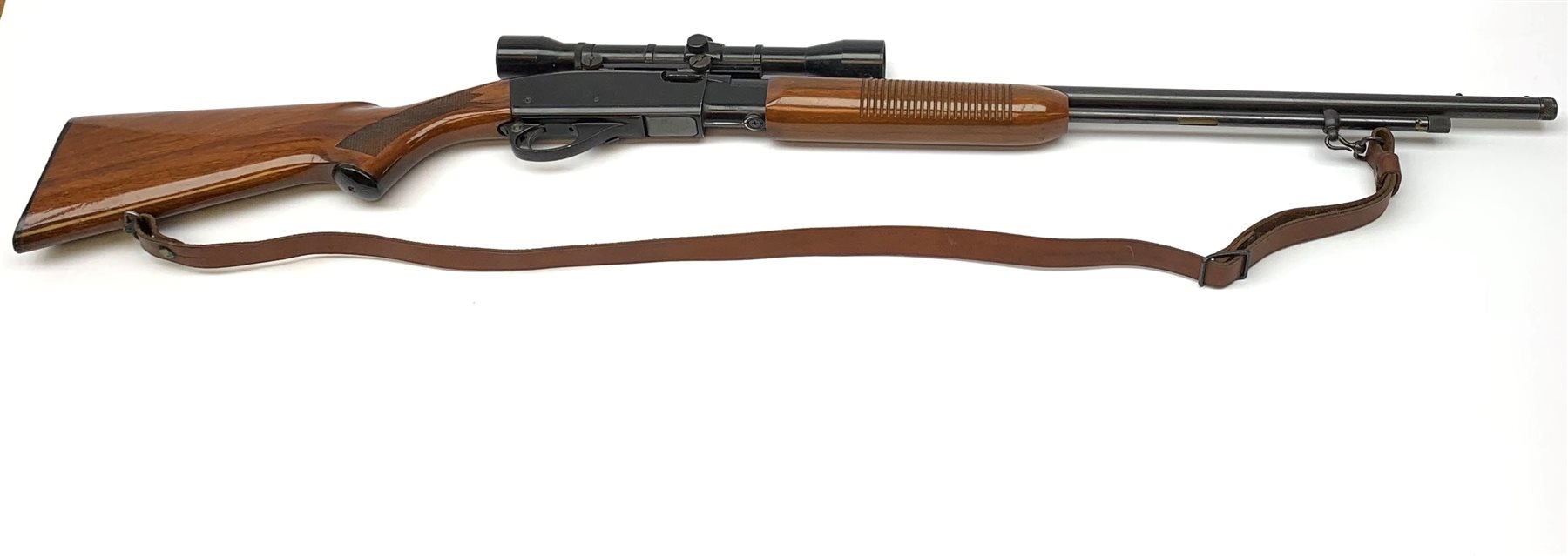Remington Fieldmaster Model 572 rim-fire .22 pump action seventeen-shot long rifle with Nikko Stirling 4x scope, barrel threaded for sound moderator, L108cm; in gun sling with quantity of ammunition RFD OR FIREARMS LICENCE HOLDERS ONLY