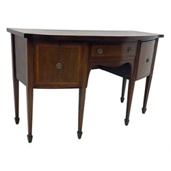 Early 19th century inlaid mahogany bow-fronted sideboard, the top inlaid with satinwood band, fitted with two cupboards and single drawer, on square tapering supports with spade feet 