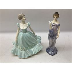 Four Royal Doulton figures comprising The Gemstones Collection April Diamond, Rose HN 1368, Harmony HN 2824, Fair Lady HN 2835, together with two Coalport figures to include Ladies of Fashion Rapture, and Leonardo Collection Isabel, all with marks beneath (7)