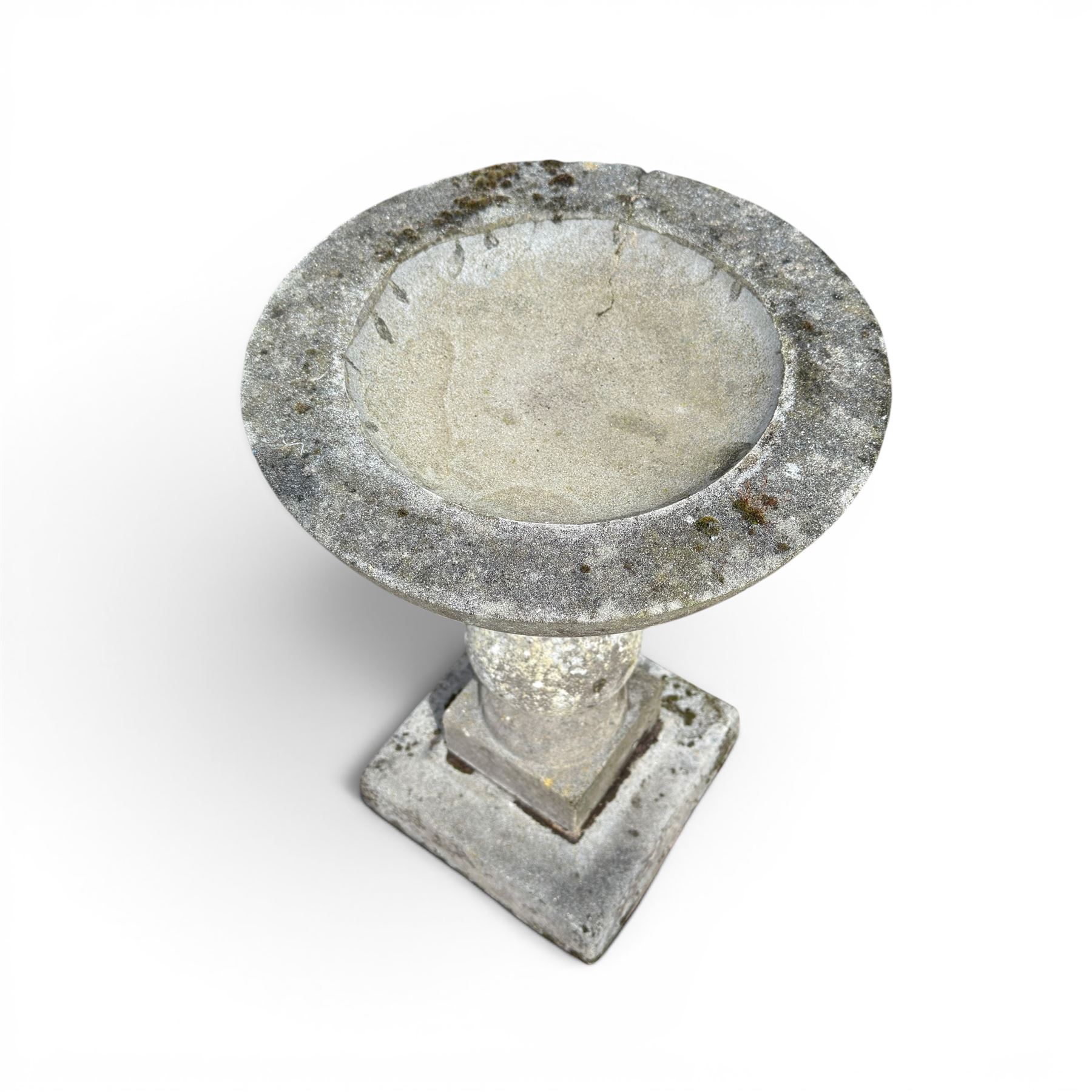 Weathered cast stone three sectional garden bird bath