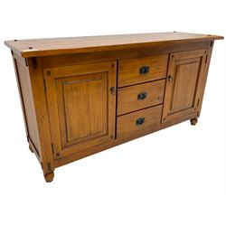 Hardwood sideboard, fitted with two cupboards and three drawers