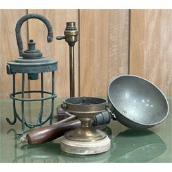 Copper framed industrial cage lamp (H28cm) together with a chrome plated inspection lamp w...