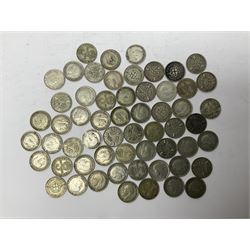 Approximately 90 grams of Great British pre 1920 and approximately 80 grams of pre 1947 silver threepence coin