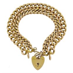 Early 20th century 9ct rose gold double curb link bracelet, with later heart locket clasp, each link stamped 9 375
